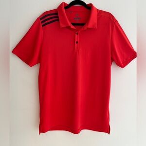 ADIDAS Golf Short Sleeve Polo Shirt Red Three Stripe Shoulder Athleisure Casual
